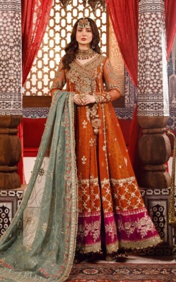 Maria B Mbroidered Burnt Orange Fuchsia Pink Wedding Edition (BD-2506)