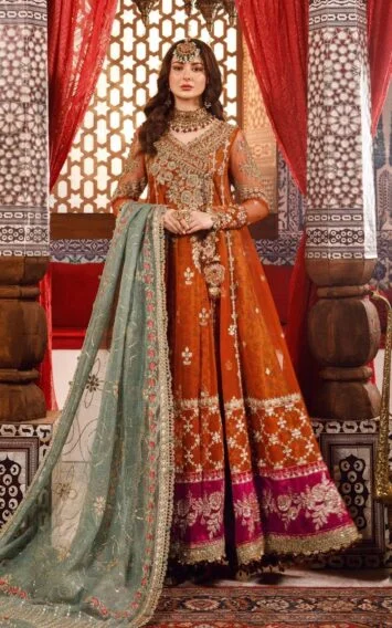 Maria B Mbroidered Burnt Orange Fuchsia Pink Wedding Edition (BD-2506)