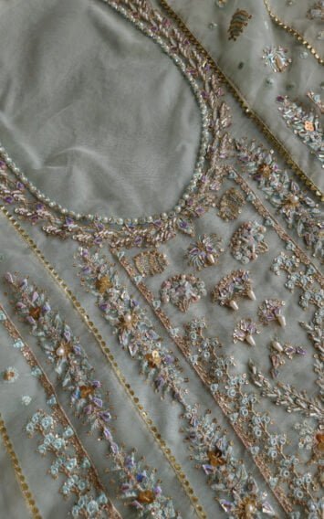 Zille Wedding Festive Pakistani Mint Blue Long Shirt Style Dress 8 EB 3 4