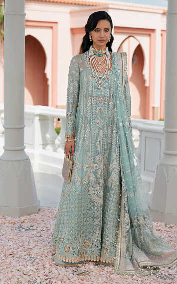 Zille Wedding Festive Pakistani Mint Blue Long Shirt Style Dress 1 EB Collection 1 2