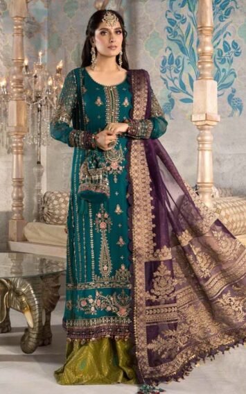 Pakistani Party Wear Collection Teal Blue Olive Green & Purple