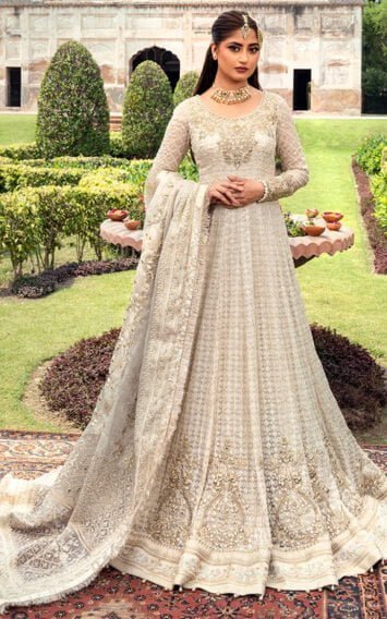 Cyra Bridal Collection Off White Nikkah Chiffon Dress