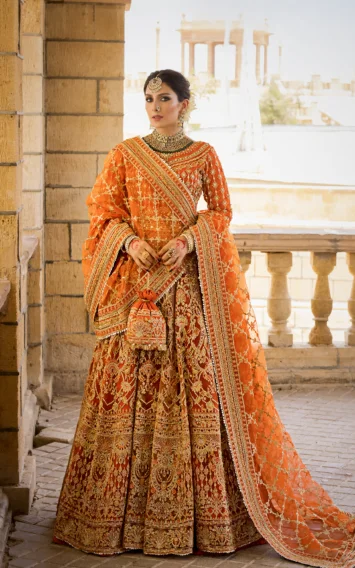 Jahanara Orange Maxi Pakistani Wedding Dress