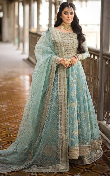 SHAHBANO - Ice Blue Pishwas Sharara Outfit