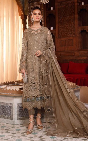 Maria B – Mbroidered Coffee Pakistani Party Wear Dress