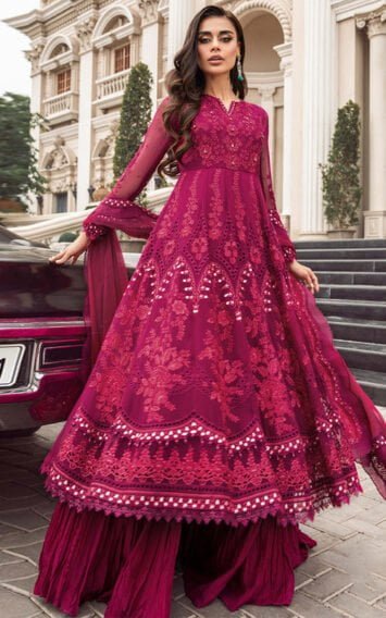 Maria B Chiffon Magenta Pink Pakistani Dresses