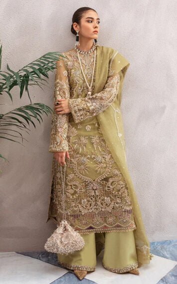 Sage - Pakistani Olive Green Long Shirt Party wear Dress
