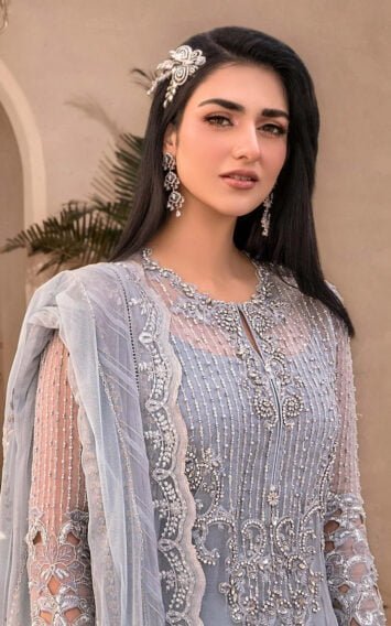 Ice Blue Long Shirt Pakistani Guests Party wear Wedding Edition Outfit 2 ebcollection 10 12