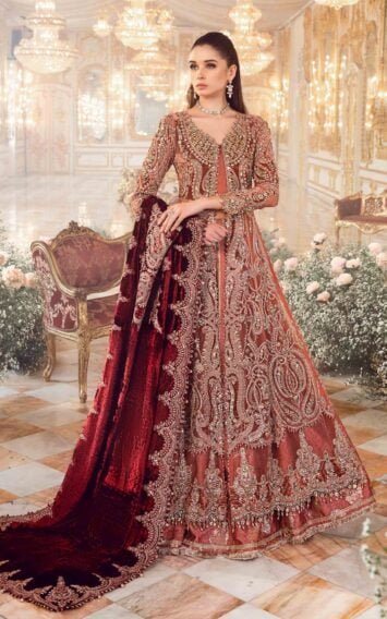 Maria B. MBROIDERED Salmon Pink Front Open Style
