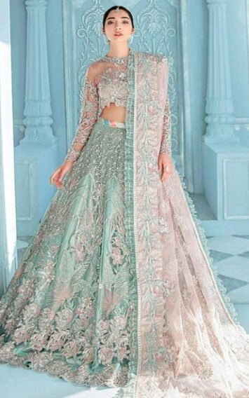Republic Pakistani Wedding Mint Green Bridal Lehenga Choli Dress