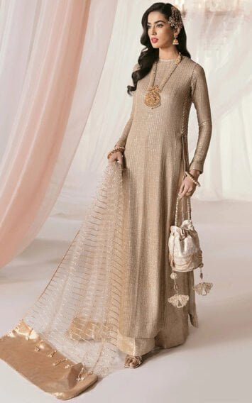 ECSTASY - Pakistani Wedding Gold Beige Party Wear Dresses