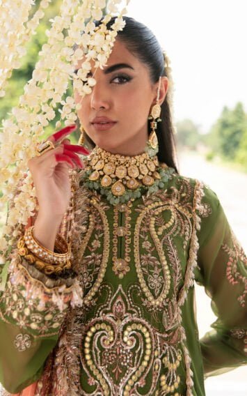 BANAFSHA - Pakistani Wedding Green Mehndi Gharara Kurti Outfit 6 ebcollection 3 9