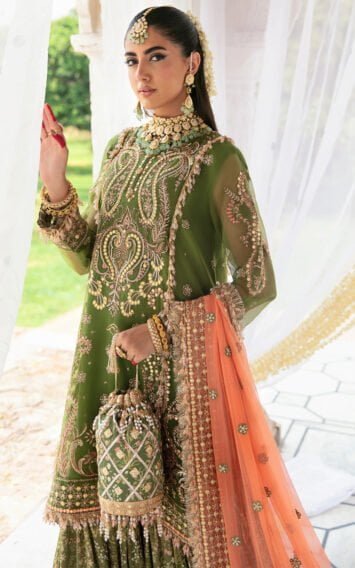 BANAFSHA - Pakistani Wedding Green Mehndi Gharara Kurti Outfit 10 ebcollection 8 7