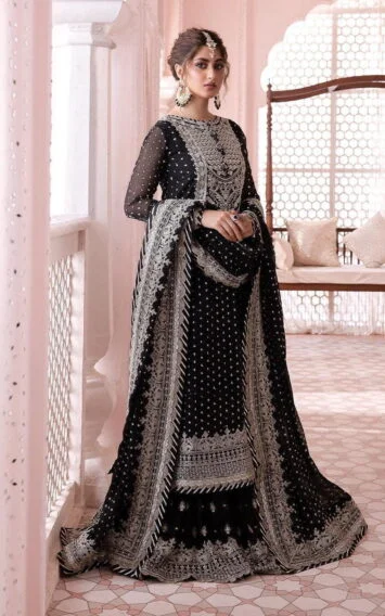 Asim Jofa Black Chiffon Formal Collection Gharara