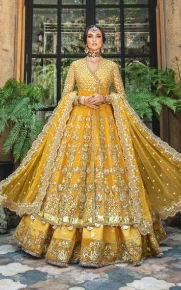 Maria B Couture Yellow Angrakha Bridal Outfitmi