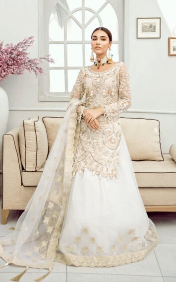 Snowdrop - Pakistani Party Wear Sharara Dress - Off White Nikkah Outfit Collection