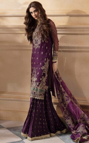 Purple Chiffon Dress Wedding Edition - Luxury Party Wear - Pakistani Wedding Dresses 3 DJW4 03 2