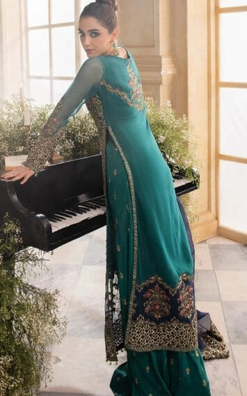 Zink Blue Chiffon Dress Wedding Edition - Luxury Party Wear - Pakistani Wedding Dresses 3 DJW4 07 EB Collection 2