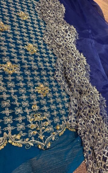 Zink Blue Chiffon Dress Wedding Edition - Luxury Party Wear - Pakistani Wedding Dresses 8 DJW4 07 EB Collection 8