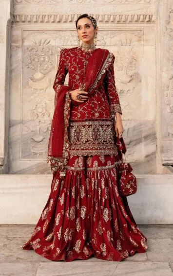 Maroon Cotton Satin - Luxury Party Wear - Pakistani Wedding Dresses
